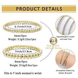 HAIAISO 14K Gold Plated Bead Ball Bracelet for women, Stackable Adjustable Elastic Beaded Bracelet for Women Girls Jewelry Gift