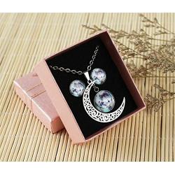 XUTAI Custom Vintage Glamour Moon Glass Necklace Stud Earring Jewelry Suit for Womens Mom