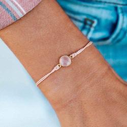 Pura Vida Gold Gemstone Bracelet - Waterproof, Artisan Handmade, Adjustable, Threaded, Fashion Jewelry for Girls/Women