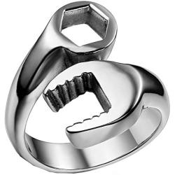 Flongo Mens Biker Stainless Steel Spanner Mechanic Wrench Tool Polished Ring Band