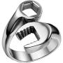 Flongo Mens Biker Stainless Steel Spanner Mechanic Wrench Tool Polished Ring Band
