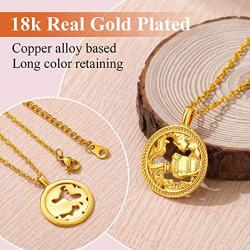 FindChic Horoscope Necklaces for Women Men Zodiac Sign Disc Pendant Coin Necklaces Stainless Steel/18K Gold Plated Two Tone Jewelry Personalized Birthday Gift