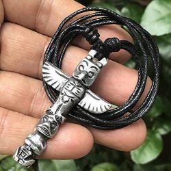 Surfer Tribal Jewelry Totem Pole Tiki Hawaiian Maori Polynesian Aztec Maya Native American Indian Alaskan Eskimo African Protection Amulet Pewter Mens Pendant Necklace Charm men Black Adjustable Cord