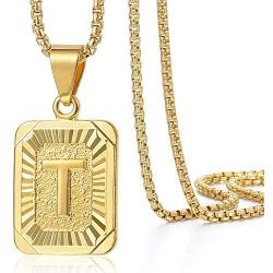 Trendsmax Initial A-Z Letter Pendant Necklace Mens Womens Capital Letter Yellow Gold Plated Stainless Steel Box Chain 22inch