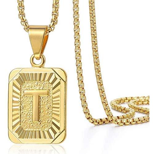 Trendsmax Initial A-Z Letter Pendant Necklace Mens Womens Capital Letter Yellow Gold Plated Stainless Steel Box Chain 22inch