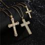 cmoonry 14K Gold Plated Cross Necklace for Men AAA+ CZ Cross Pendant Necklace 19.7+2“ Box Chain Hip Hop Male Jewelry