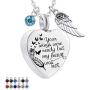 God has You in his arms with Angel Wing Charm Cremation Ashes Jewelry Keepsake Memorial Urn Necklace with Birthstone Crystal