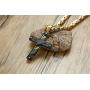 MEALGUET Two-Tone Black and Gold Stainless Steel Lords Prayer English Bible Verse Our Father Cross Crucifix Pendant Necklace