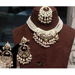 Glamorous Collection Choker Necklace Set Jadau Indian Jewelry Muslim Pearl Necklace Muslim Punjabi Jewelry Set