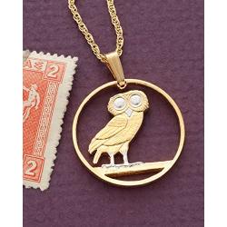 The Difference World Coin Jewelry Greek Athena Owl Pendant & Necklace, Hand Cut Greek 2 Draxmai