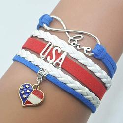 American USA Bracelet Jewelry - HCChanshi Infinity Love Cute USA American Flag Bracelet USA Gifts For Women, Girls, Men, Boys, American Flag Gifts, USA Flag Gifts