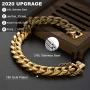 willtx Gold Cuban Link Chain Necklace or Bracelet for Men Boys Rapper Biker Hip Hop Jewelry Thick Curb Links with Design Box Clasp