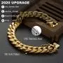 willtx Gold Cuban Link Chain Necklace or Bracelet for Men Boys Rapper Biker Hip Hop Jewelry Thick Curb Links with Design Box Clasp