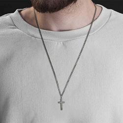 Steve Madden 28'' Oxidized Stainless Steel Box and Curb Chain Cross Pendant Duo Necklace Set For Men