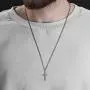 Steve Madden 28'' Oxidized Stainless Steel Box and Curb Chain Cross Pendant Duo Necklace Set For Men Steve Madden 28'' Oxidized Stainless Steel Box and Curb Chain Cross Pendant Duo Necklace Set For Men