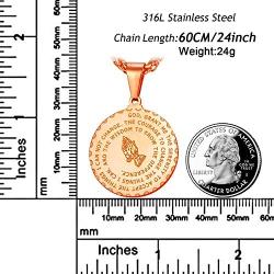 Bible Verse Prayer Necklace Free Chain Christian Jewelry Stainless Steel Praying Hands Coin Medal Pendant