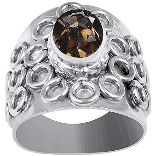 Orchid Jewelry 1.75 Ctw 9X7mm Natural Oval Brown Smoky Quartz Brass Ring For Women | Fashion Ring For Girls | Nickel Free Beautiful and Stylish Birthday Gift For Her