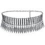Native American Style Coachella Festival Dangling Feather Wide Choker Necklace for Women for Teen Oxidized Silver Plated