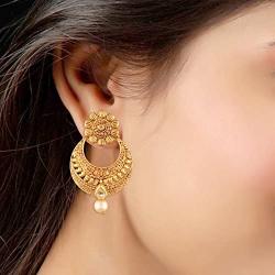 I Jewels Gold Plated Traditional Earrings & Maang Tikka for Women