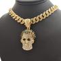 BLINGFACTORY Hip Hop Gold PT Michael Myers Mask Pendant & 12mm 18'' Iced Cuban Choker Chain Box Lock Bling Necklace