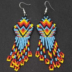 Handmade Beaded Jewelry Multicolored Inspired from Native American Beadwork seed bead Earrings E-54-SB-6