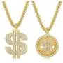 LOYALLOOK 2PCS 18K Gold Plated Chain with Dollar Sign Pendant Necklace Old School Hip Hop Rotatable Dollar Necklace 80s 90s Rapper Costume Big Chunky Turnover Punk Style Necklace LOYALLOOK 2PCS 18K Gold Plated Chain with Dollar Sign Pendant Necklace Old School Hip Hop Rotatable Dollar Necklace 80s 90s Rapper Costume Big Chunky Turnover Punk Style Necklace