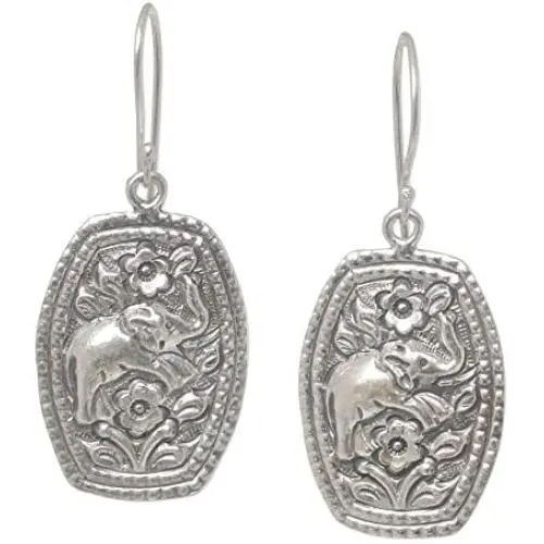 NOVICA .925 Sterling Silver Floral Elephant Dangle Earrings Elephant Roses NOVICA .925 Sterling Silver Floral Elephant Dangle Earrings Elephant Roses