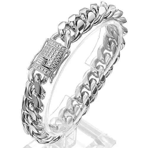 Jxlepe Mens Miami Cuban Link Chain White 15mm Stainless Steel Curb Necklace with cz Diamond Chain Choker Jxlepe Mens Miami Cuban Link Chain White 15mm Stainless Steel Curb Necklace with cz Diamond Chain Choker