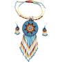 Native Style Beaded Necklace Earrings Set with Large Rosette Pendant