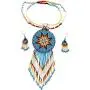 Native Style Beaded Necklace Earrings Set with Large Rosette Pendant