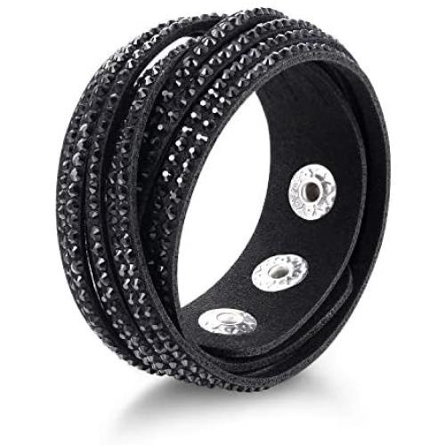 Barzel Leather Created Austrian Crystals Wrap Bracelets (Many Options Available)