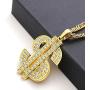 UEJUNBO Gold Chain with Dollar Sign Big Money Necklaces for Men Women,Stainless Steel Iced Out Rhinestone Jewelry,Fashion Pendants with 28 Inches Chain