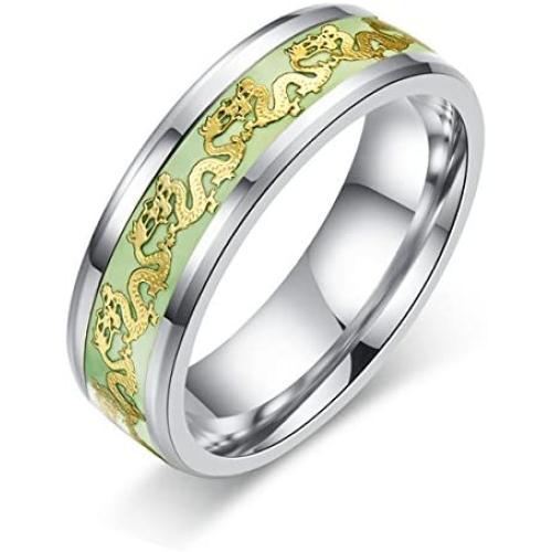Fashion Design Titanium Stainless Steel Luminous Dragon Pattern Rings Fantastic Glow in The Dark Ring Jewelry for Men Women