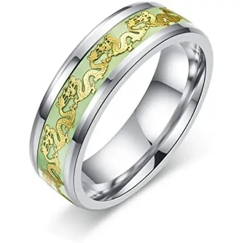 Fashion Design Titanium Stainless Steel Luminous Dragon Pattern Rings Fantastic Glow in The Dark Ring Jewelry for Men Women