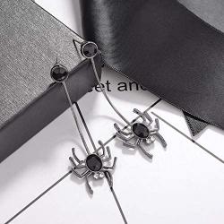Lux Accessories Silvertone Black Round Rhinestones Drop Spider Dangle Earrings
