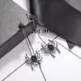 Lux Accessories Silvertone Black Round Rhinestones Drop Spider Dangle Earrings Lux Accessories Silvertone Black Round Rhinestones Drop Spider Dangle Earrings