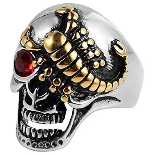 HZMAN Punk Rock Ruby Eyes Scorpion Skull Ring for Men Women Retro Gothic Stainless Steel Jewelry HZMAN Punk Rock Ruby Eyes Scorpion Skull Ring for Men Women Retro Gothic Stainless Steel Jewelry