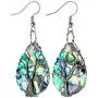 SUNYIK Natural Abalone Shell Tree of Life Dangle Earrings & Shell Half-Moon Pendant Necklace Jewelry Set