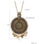 Ethnic Antique Gold Silver Big Round Multicircle Carving CZ Bohemian Pendant Long Sweater Necklace