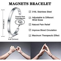 Kainier Cuff Bracelets Stainless Steel Bangle Bracelets for Women Men Engraved Mantra Never give up Adjustable Inspirational Jewelry Birthday Gifts (Silver)