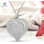 JEWELEXCESS Sterling Silver (.925) Heart Necklace with 1.00 Carat White Diamonds | Jewelry Pendant Necklaces for Women with Round & Baguette White Diamonds & 18 inch Rope Chain with Spring Clasp