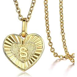 Trendsmax Heart Love Initial Letter A to Z Alphabet Pendant Necklace Gift for Women Girls Gold Plated Stainless Steel Rolo Link Chain Necklace Length Personalized
