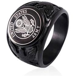 JAJAFOOK Vintage Titanium Steel US Military Army Ring Eagle Medal Rings for Men, Silver/Gold/Black