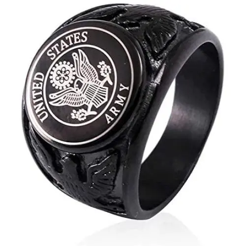 JAJAFOOK Vintage Titanium Steel US Military Army Ring Eagle Medal Rings for Men, Silver/Gold/Black JAJAFOOK Vintage Titanium Steel US Military Army Ring Eagle Medal Rings for Men, Silver/Gold/Black