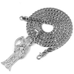 Raonhazae 316L Stainless Steel Gold Santa Muerte Pendant w/ 4mm Miami Cuban Chain