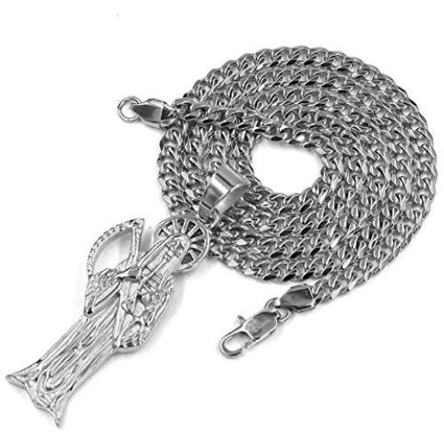Raonhazae 316L Stainless Steel Gold Santa Muerte Pendant w/ 4mm Miami Cuban Chain