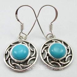 SilverStarJewel Turquoise December Birthstone Earrings 3 cm Solid Sterling Silver Art Gift