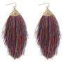 6Pcs Bohemian Silky Thread Fan Long Fringe Tassel Dangle Statement Earrings for Women Girl Boho Lightweight Strand Feather Shape Geometric Big Drop Earrings Fashion Jewelry