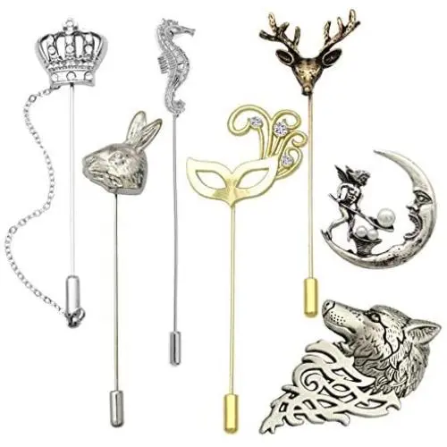 RechicGu Pack 7pcs Men Wedding Stick Lapel Pin Brooch Badge Animal Opera Mask Crown Angel Fairy for Suit Shirt Tie Hat Scarf Fashion Jewelry Gift RechicGu Pack 7pcs Men Wedding Stick Lapel Pin Brooch Badge Animal Opera Mask Crown Angel Fairy for Suit Shirt Tie Hat Scarf Fashion Jewelry Gift
