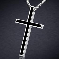 Honeystore Unisex Titanium Steel Rolo Chain Crucifix Cross Pendant Easter Prayer Necklace